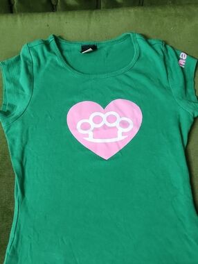 MADE Green Short Sleeve Tee with Pink Heart Graphic